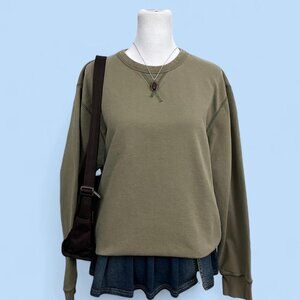 AE khaki indie skater grunge distressed chunky long sleeve shirt